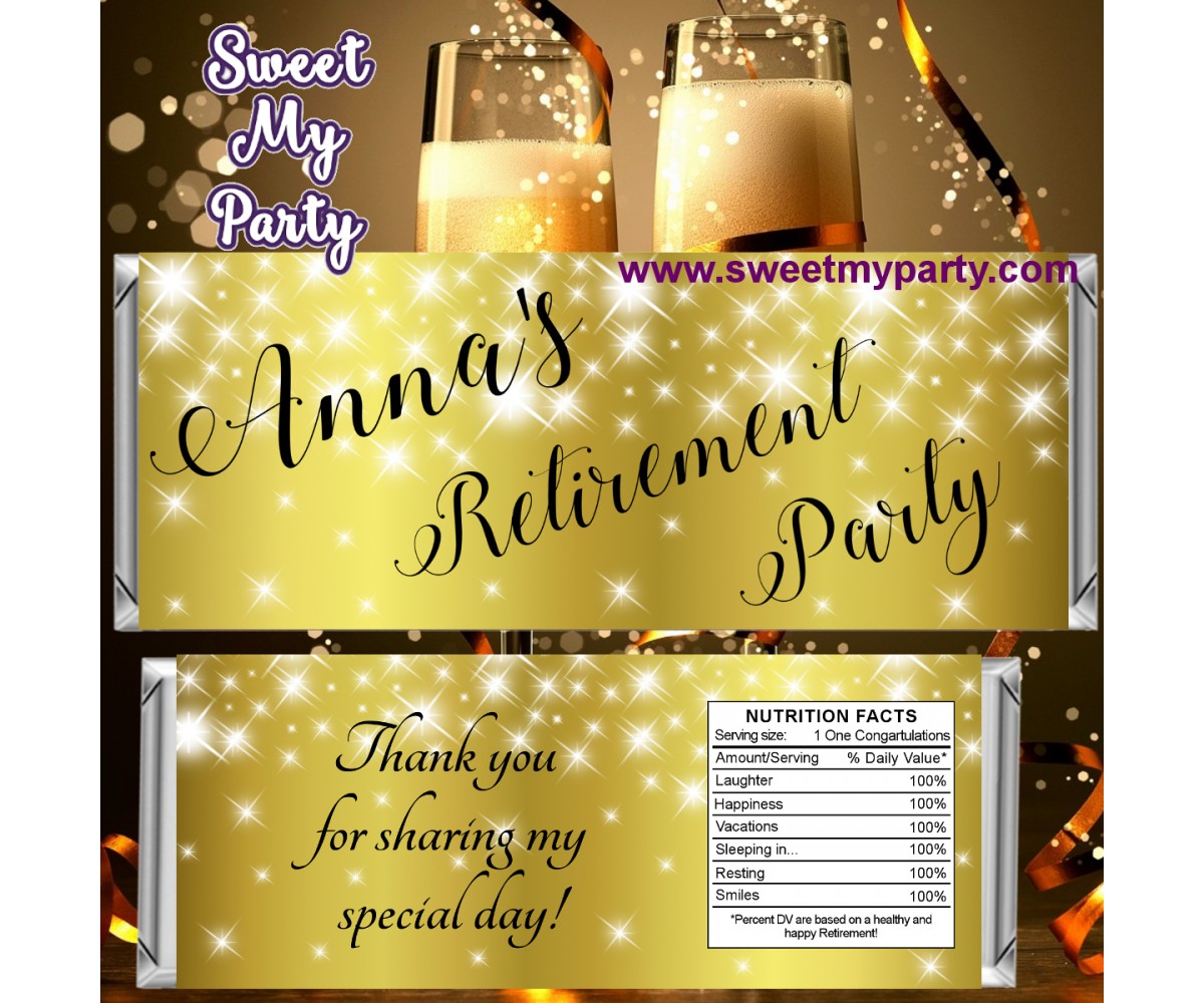 Gold Sparkle Retirement party candy bar wrappers,(01ar)